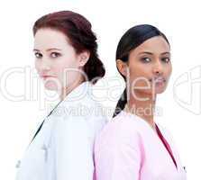 Portrait of charismatic nurse and doctor standing