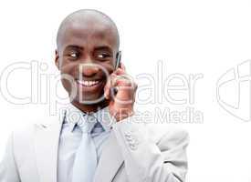Portrait of a cheerful businessman talking on phone