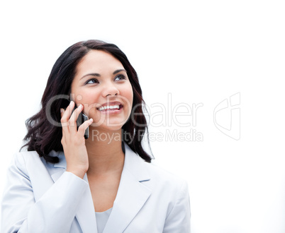 Portrait of an positive businesswoman talking on phone