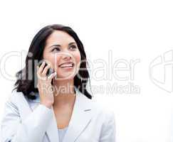 Portrait of an positive businesswoman talking on phone