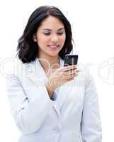 Portrait of an ethnic businesswoman sending a text