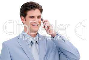 Portrait of a cheerful businessman talking on phone