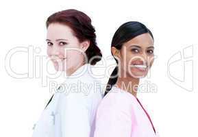 Portrait of smiling nurse and doctor standing