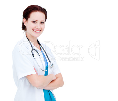 Portrait of a smiling female doctor with folded arms