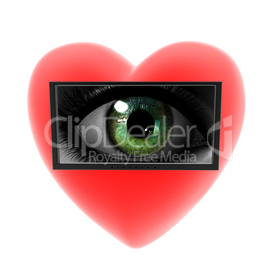 heart with monitor on a white background