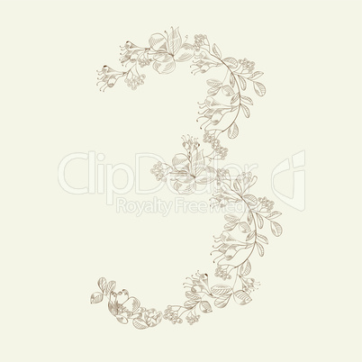 Floral font. Number 3