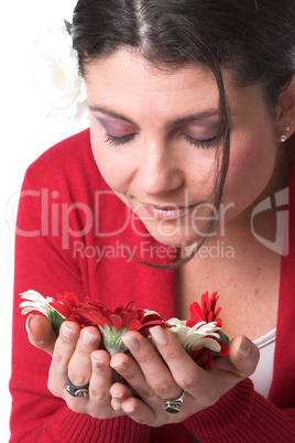 Woman smelling the flowers