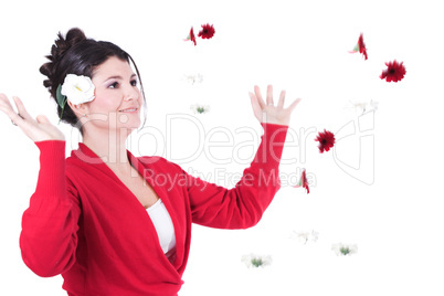 Woman with flowerrain