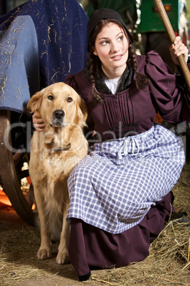 Farming girl and her dog