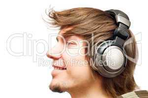 smiling happy young man in a headphones