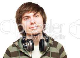 young men with headphones