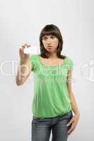 Girl holding a business card