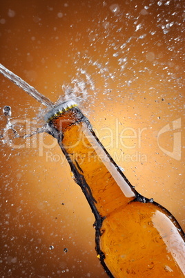 beer bottle sprayed with water