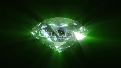 Spinning green shining diamond - looped 3d animation