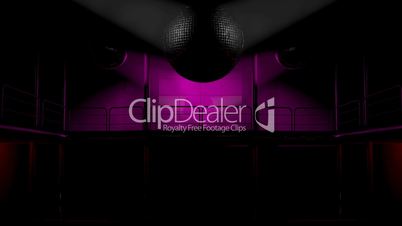 Night club discotheque with colorful spot lights and shining disco balls