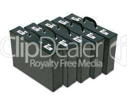 five black business leather briefcases for documents