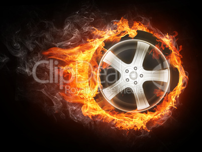 Car Wheel in Flame