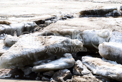 Spring thawing of ice on the river