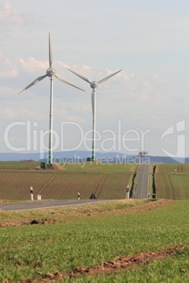 wind turbines near a road