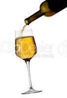Wine pouring in glass isolated on white background