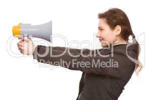 Woman with bullhorn