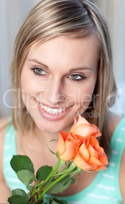Portrait of a glowing woman holding roses