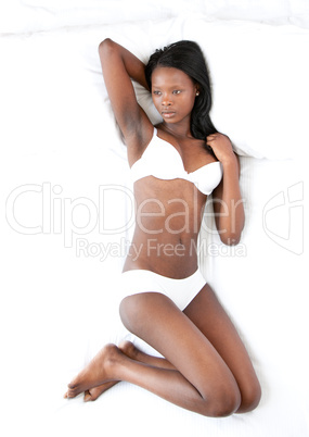 Beautiful woman in underwear relaxing
