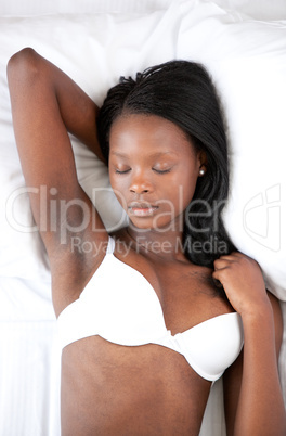 Tired woman in underwear relaxing