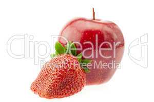 apple and strawberry isolated on white