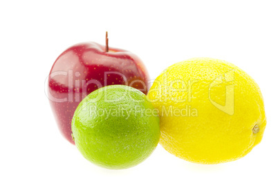 lemon, lime and apple isolated on white