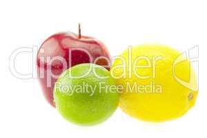 lemon, lime and apple isolated on white
