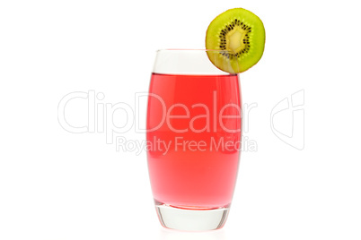 red cocktail with a slice of kiwi isolated on white