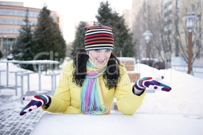 Cheerful girl in winter