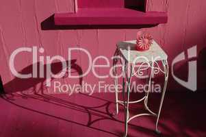pink porch with table