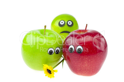 joke apple and lime with eyes isolated on white