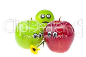 joke apple and lime with eyes isolated on white