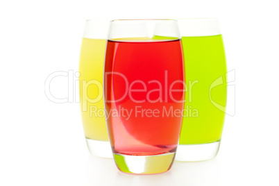 three colored cocktail isolated on white