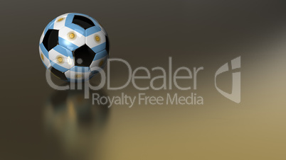 Glossy Argentina soccer ball on golden metal surface