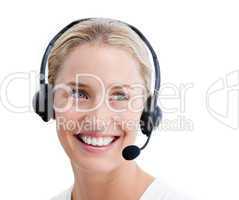 Charismatic businesswoman with headset on