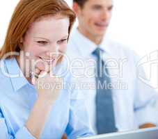 Portrait of a happy businesswoman at her desk