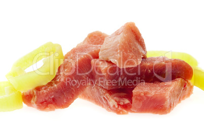 Juicy slices of pork and pepper isolated on white