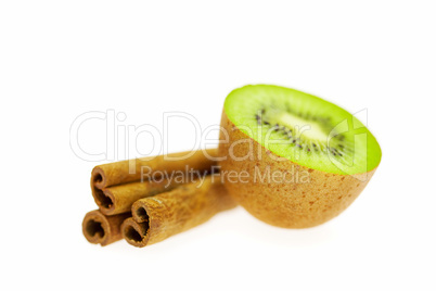 kiwi and cinnamon isolated on white