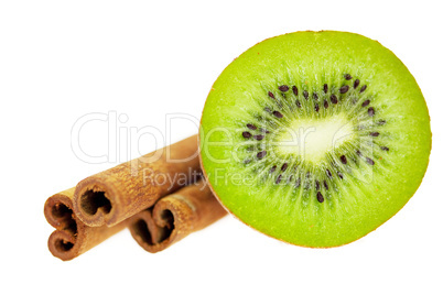 kiwi and cinnamon isolated on white