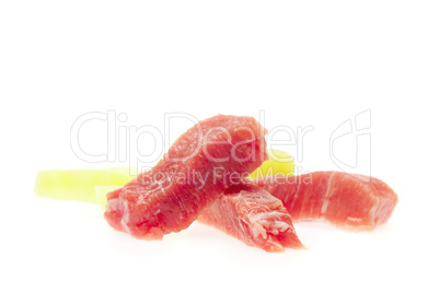 Juicy slices of pork and pepper isolated on white