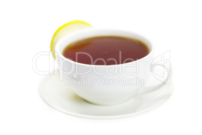 white cup and lemon isolated on white