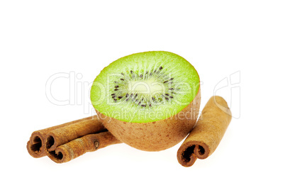 kiwi and cinnamon isolated on white