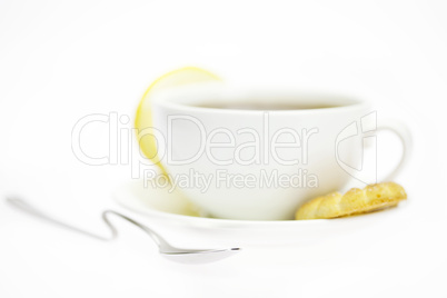 white cup and lemon isolated on white