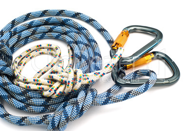 carabiners without scratches and blue rope