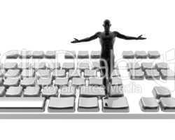 winner man on keyboard isolated on a white