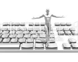 winner man on keyboard isolated on a white